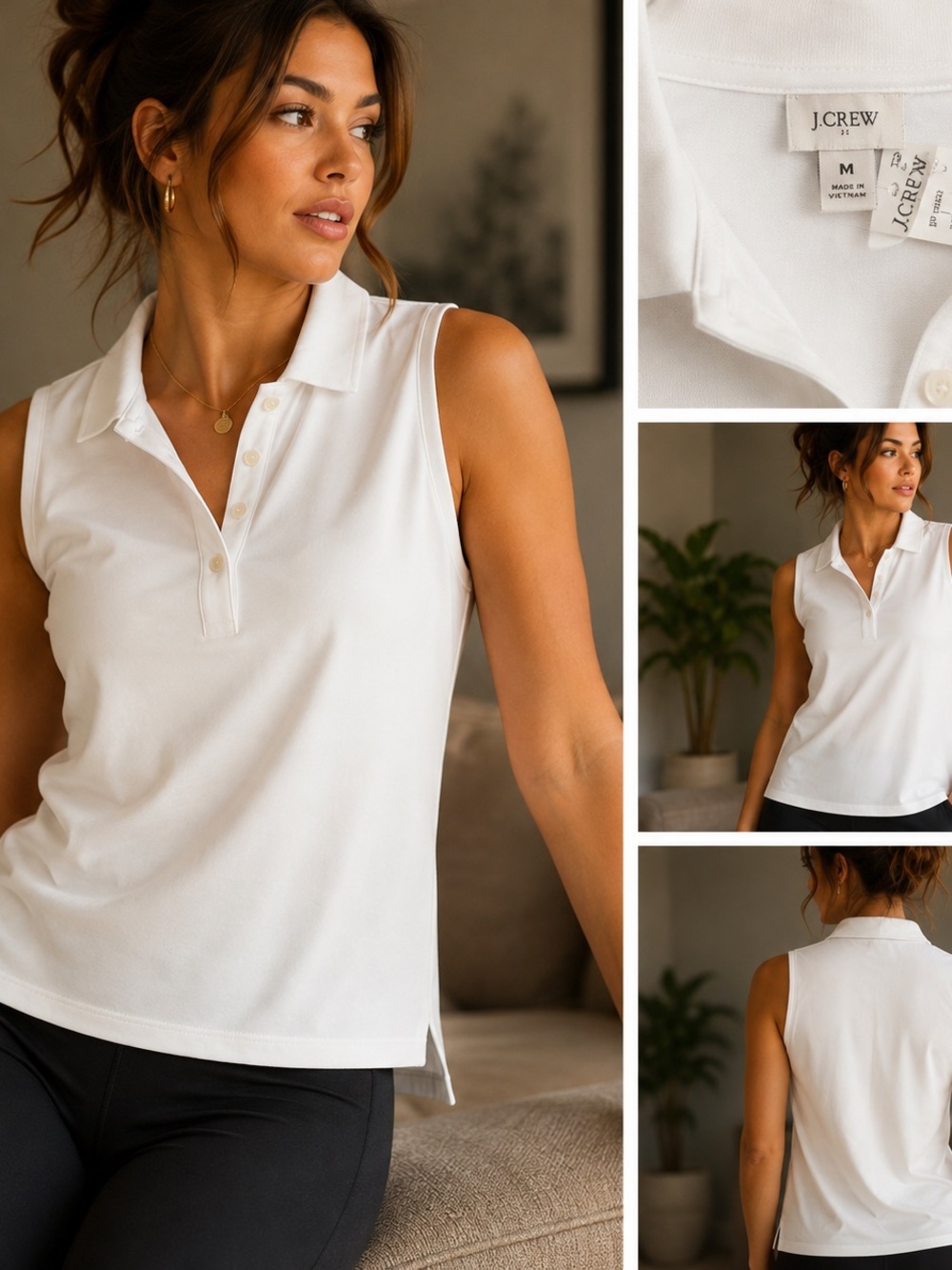 J. Crew White Sleeveless Polo Tank